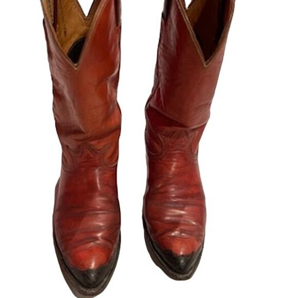 Vintage Tony Lama Black Label Cowboy Boots Leather Toe Detail - Picture 1 of 10